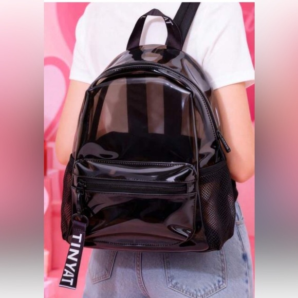 TINYAT Handbags - Glossy Black Backpack
